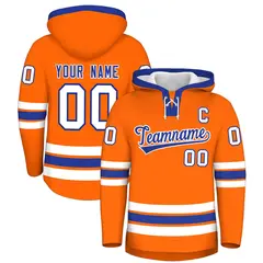 Orange Royal Blue Lace-Up Neck Classic Hockey Hoodie 1