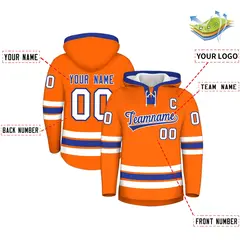 Orange Royal Blue Lace-Up Neck Classic Hockey Hoodie 2