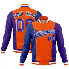 Orange Royal Blue Purple Three-Color Block Varsity Letterman Jacket