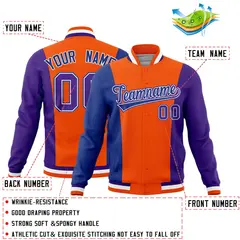 Orange Royal Blue Purple Three-Color Block Varsity Letterman Jacket 2