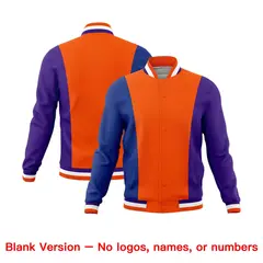 Orange Royal Blue Purple Three-Color Block Varsity Letterman Jacket 7