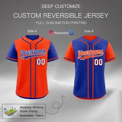 Orange Royal Blue Reversible Raglan Baseball Jersey 2