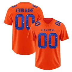 Orange Royal Blue Sequin Lettering Football Jersey