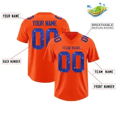 Orange Royal Blue Sequin Lettering Football Jersey 2