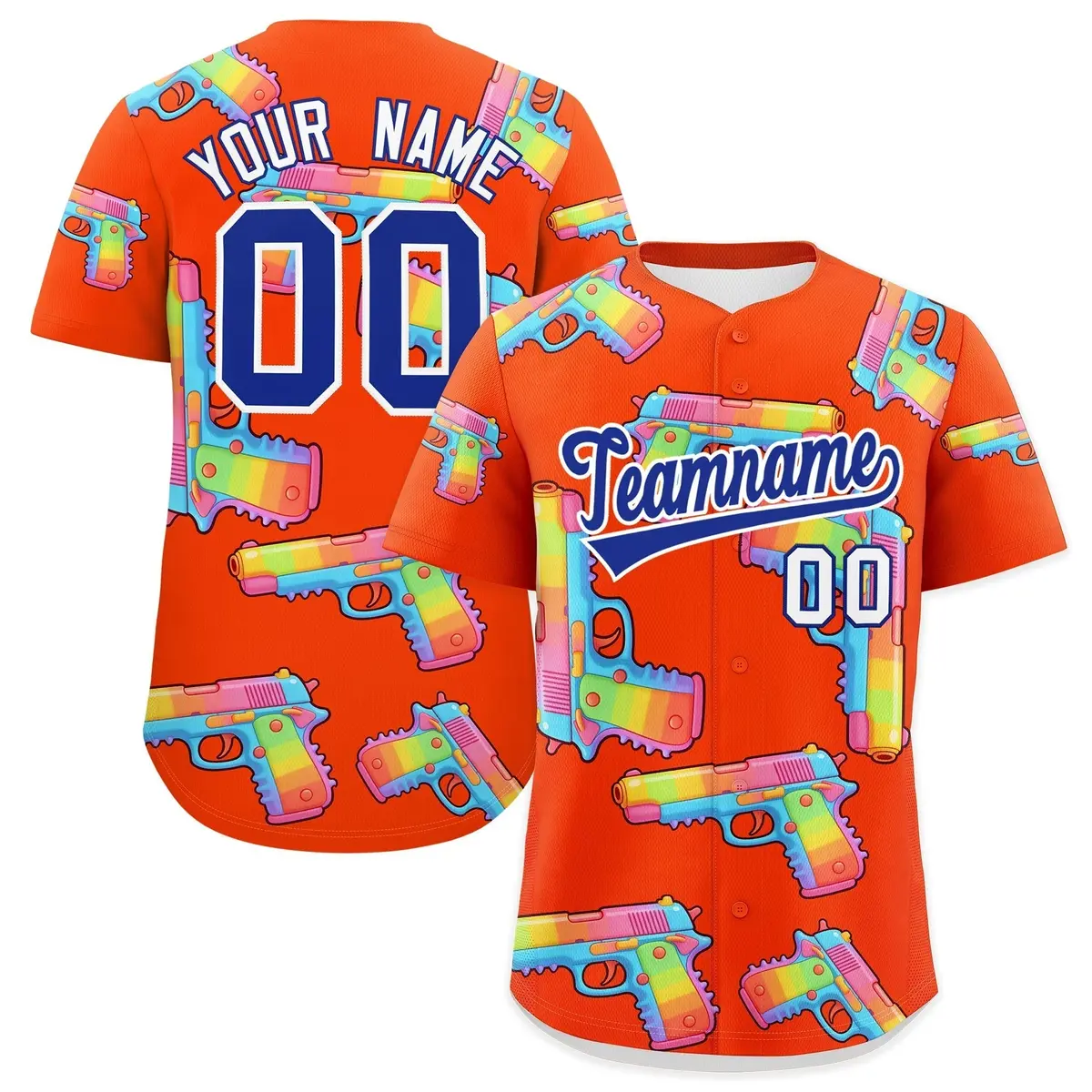 Orange Royal Blue Sugar-Coated Firepower Graffiti Baseball Jersey