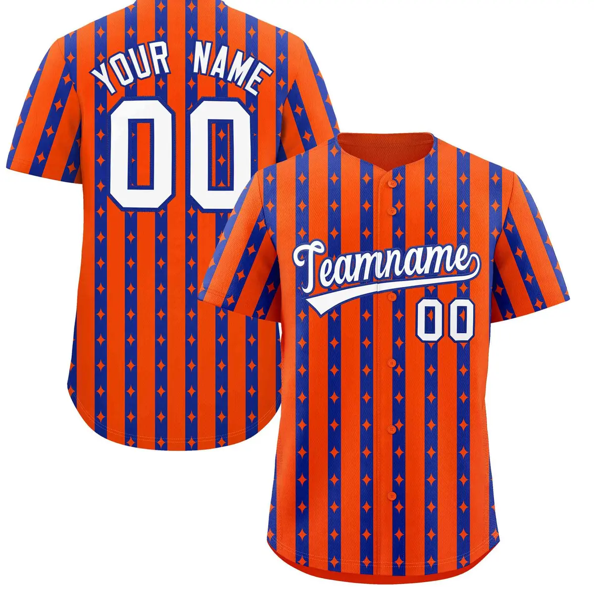 Orange Royal Blue Thick Stripes Star Pattern Baseball Jersey