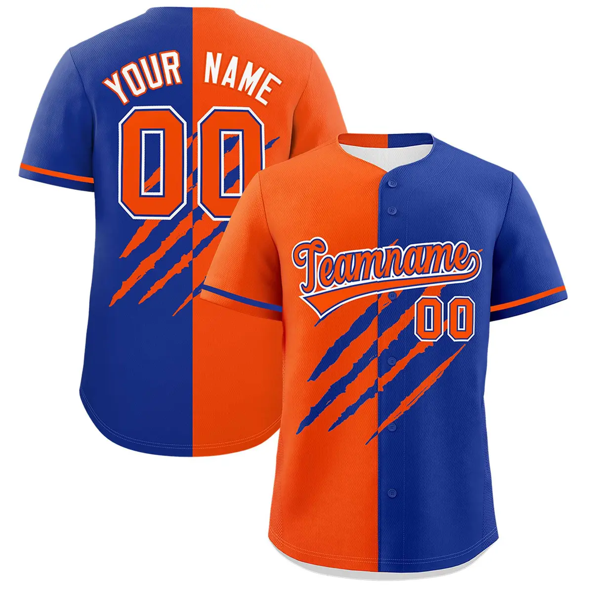 Orange Royal Blue Tiger Claw Scratch Split Baseball Jersey