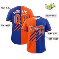 Orange Royal Blue Tiger Claw Scratch Split Baseball Jersey 2