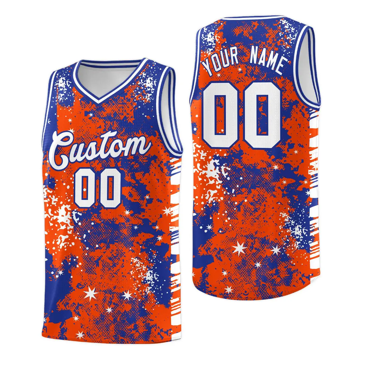 Orange Royal Blue Vice Burst Graffiti Moisture-Wicking Basketball Jersey
