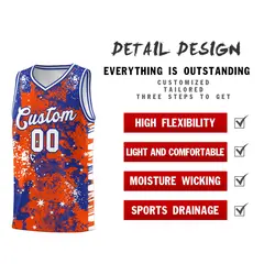 Orange Royal Blue Vice Burst Graffiti Moisture-Wicking Basketball Jersey 2
