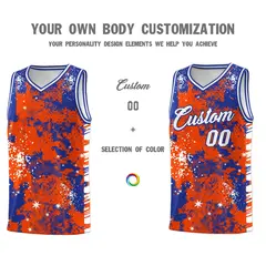 Orange Royal Blue Vice Burst Graffiti Moisture-Wicking Basketball Jersey 3