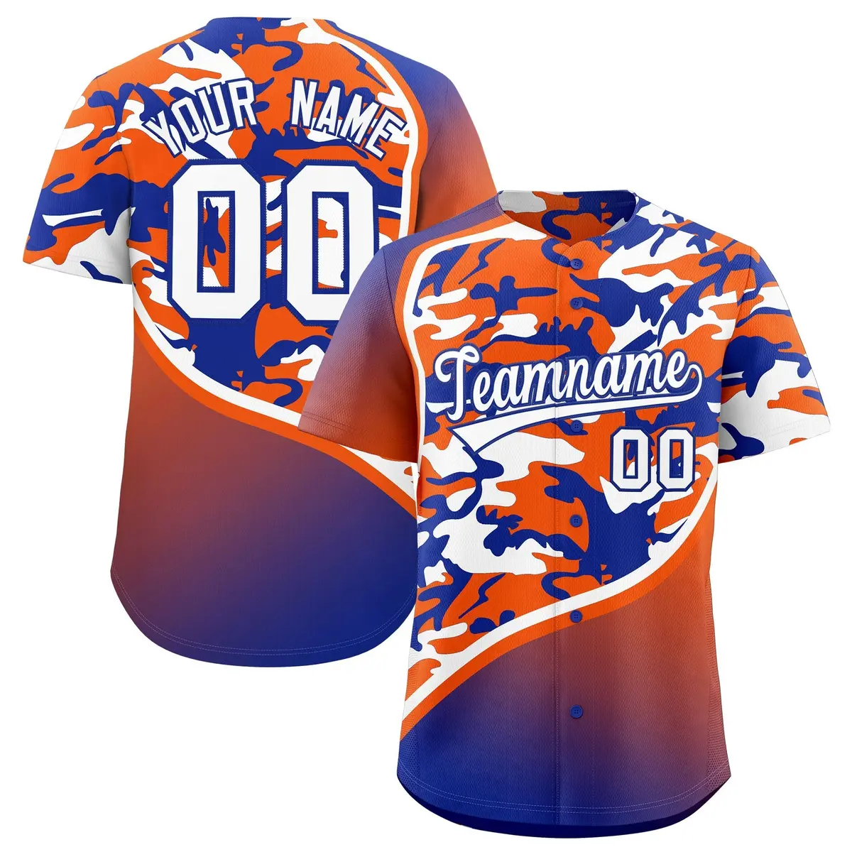 Orange Royal Blue White Camo Gradient Baseball Jersey