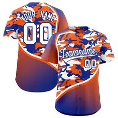 Orange Royal Blue White Camo Gradient Baseball Jersey