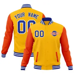 Orange Royal Blue White Raglan Sleeve Cotton Letterman Jacket