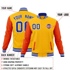 Orange Royal Blue White Raglan Sleeve Cotton Letterman Jacket 2