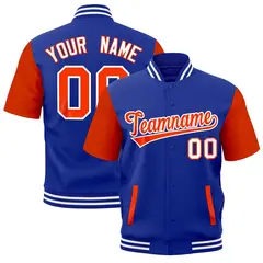 Orange Royal Blue White Short Sleeve Full-Snap Varsity Jacket