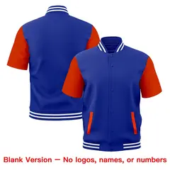 Orange Royal Blue White Short Sleeve Full-Snap Varsity Jacket 7