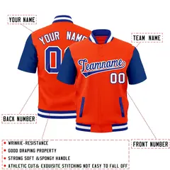 Orange Royal Blue White Short Sleeve Full-Snap Varsity Jacket 2
