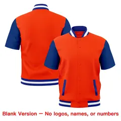 Orange Royal Blue White Short Sleeve Full-Snap Varsity Jacket 7