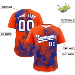 Orange Royal Blue White Skeleton Graffiti Baseball Jersey 2