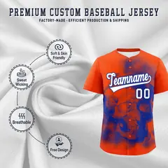 Orange Royal Blue White Skeleton Graffiti Baseball Jersey 4