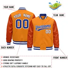 Orange Royal Blue White Varsity Jacket with Faux Leather Sleeves 2
