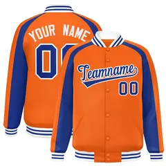 Orange Royal Color Block Raglan Varsity Letterman Jacket 1