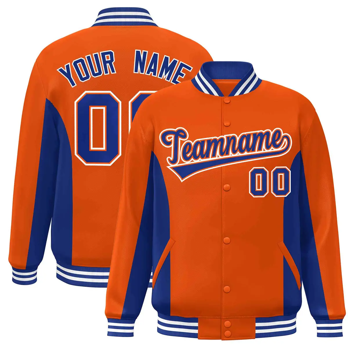 Orange Royal Color Block Varsity Full-Snap Letterman Baseball Jacket
