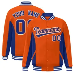 Orange Royal Color Block Varsity Full-Snap Letterman Baseball Jacket