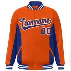 Orange Royal Color Block Varsity Full-Snap Letterman Baseball Jacket 3