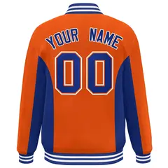 Orange Royal Color Block Varsity Full-Snap Letterman Baseball Jacket 4