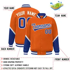 Orange Royal Color Block Varsity Full-Snap Letterman Baseball Jacket 2