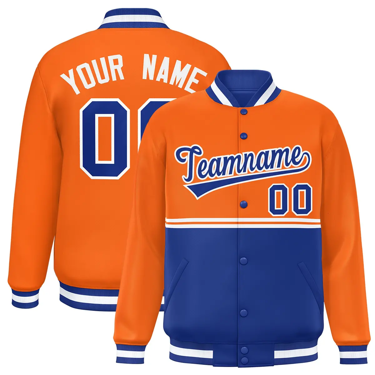 Orange Royal Color Block Varsity Letterman Jacket