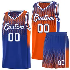 Orange Royal Dot Pattern Reversible Gradient Basketball Jersey Kits 1
