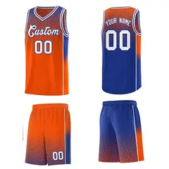 Orange Royal Dot Pattern Reversible Gradient Basketball Jersey Kits 5