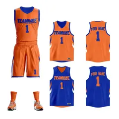 Orange Royal Double Side Design Basketball Jersey 1