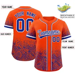 Orange Royal Floral Gradient Full Button Baseball Jersey 2