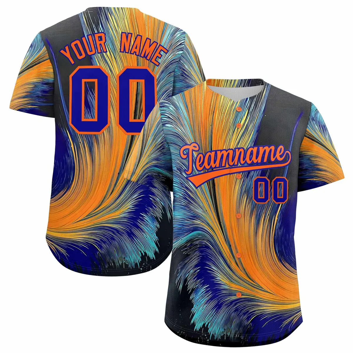 Orange Royal Fluid Feather Graffiti Baseball Jersey