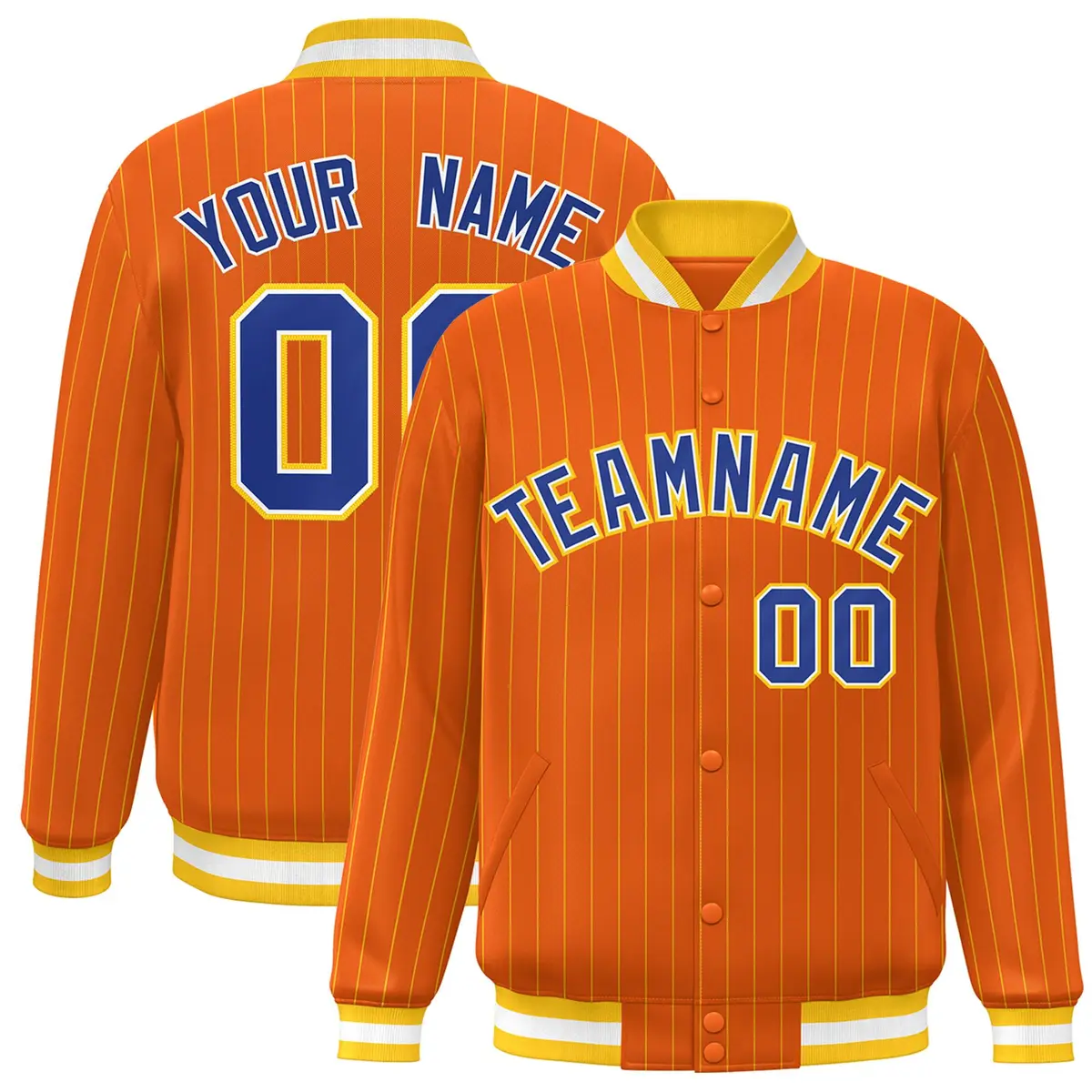 Orange Royal-Gold Stripe Letterman Bomber Varsity Jacket