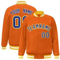 Orange Royal-Gold Stripe Letterman Bomber Varsity Jacket