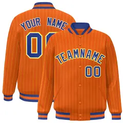 Orange Royal-Gold Stripe Letterman Bomber Varsity Jacket