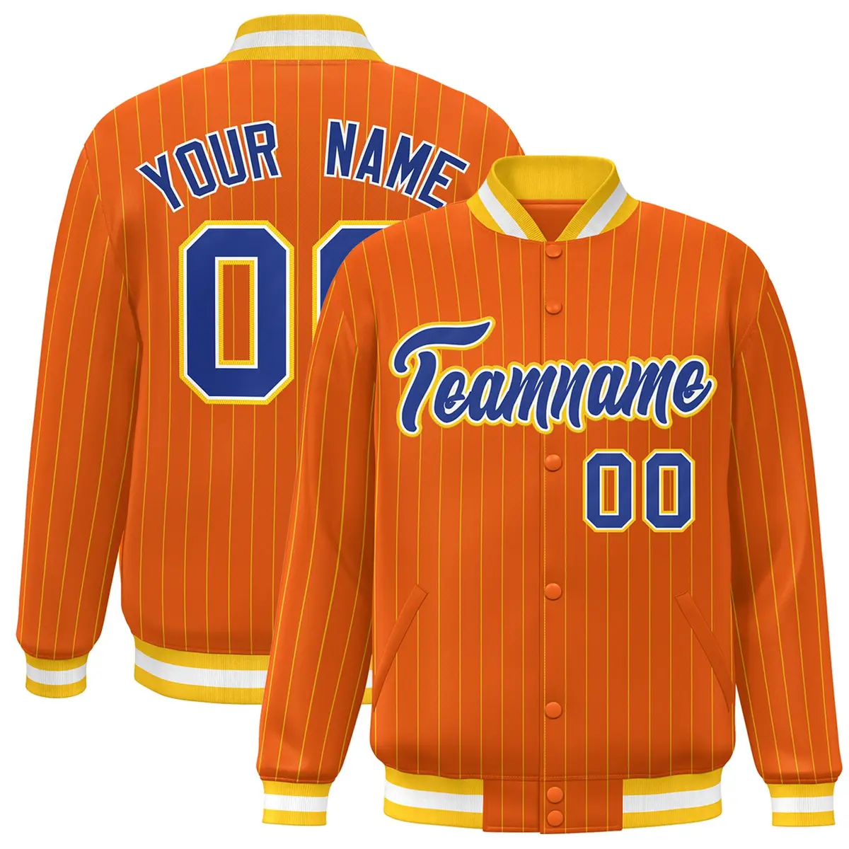 Orange Royal-Gold Stripe Letterman Bomber Varsity Jacket
