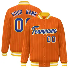 Orange Royal-Gold Stripe Letterman Bomber Varsity Jacket