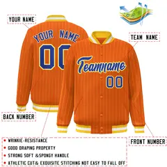 Orange Royal-Gold Stripe Letterman Bomber Varsity Jacket 2