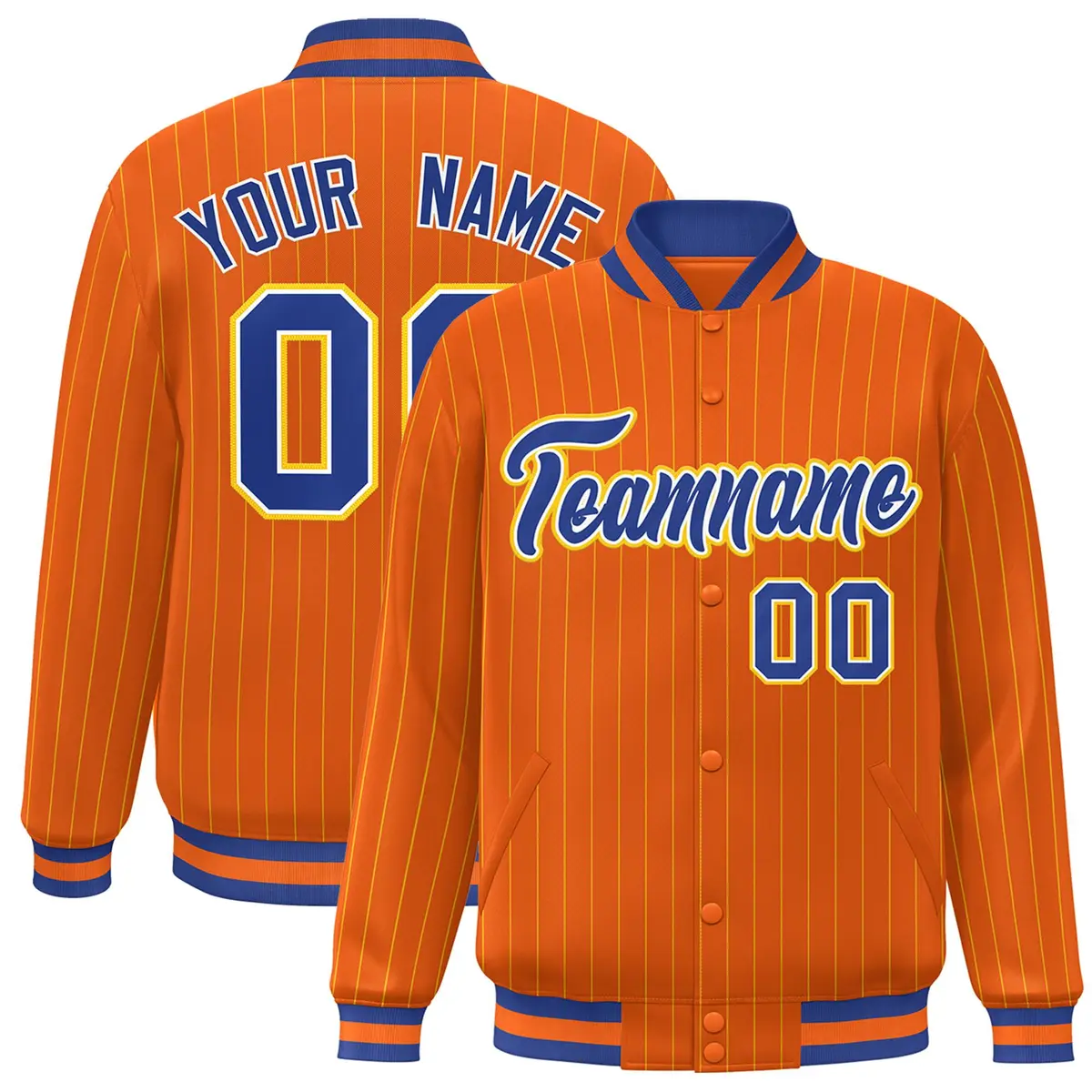 Orange Royal-Gold Stripe Letterman Bomber Varsity Jacket