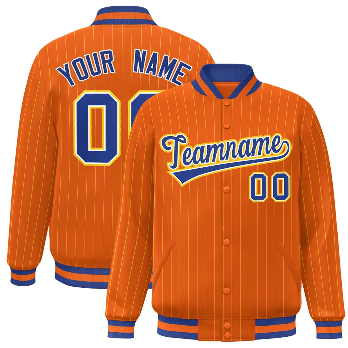 Orange Royal Gold Stripe Letterman Bomber Varsity Jacket