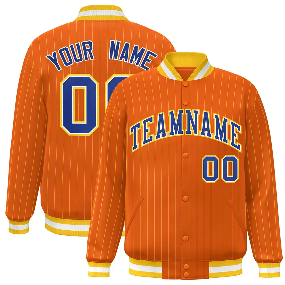 Orange Royal Gold Stripe Letterman Bomber Varsity Jacket