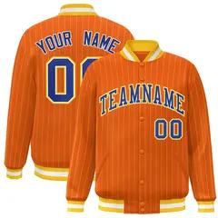 Orange Royal Gold Stripe Letterman Bomber Varsity Jacket