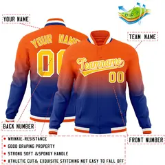 Orange Royal Gradient Full-Snap Varsity Letterman Jacket 2