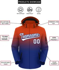 Orange Royal Gradient Hooded Outdoor Waterproof Jacket 2
